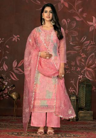 Picture of Rayon & Organza Pale Violet Red Straight Cut Salwar Kameez