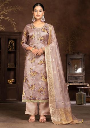 Picture of Chiffon Rosy Brown Straight Cut Salwar Kameez