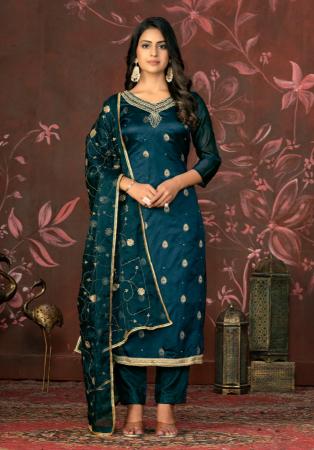 Picture of Bewitching Organza Navy Blue Straight Cut Salwar Kameez