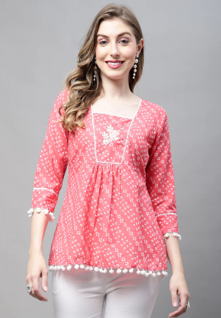 Picture of Enticing Cotton Light Pink Kurtis & Tunic