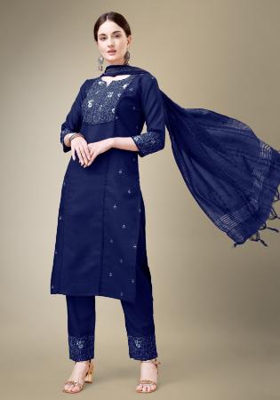 Picture of Graceful Cotton Midnight Blue Readymade Salwar Kameez