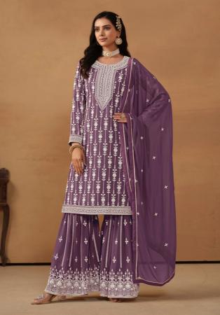 Picture of Georgette Medium Purple Straight Cut Salwar Kameez