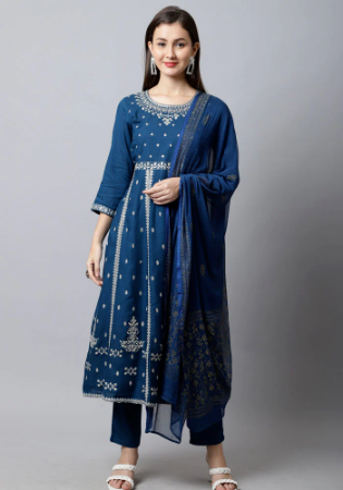 Picture of Fine Rayon Midnight Blue Readymade Salwar Kameez