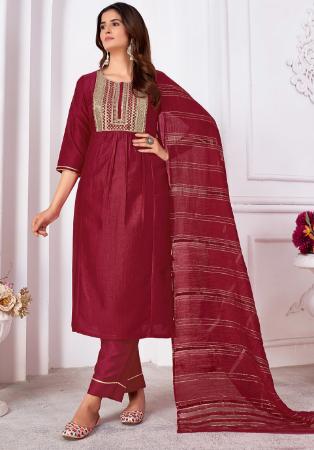 Picture of Magnificent Silk Maroon Readymade Salwar Kameez
