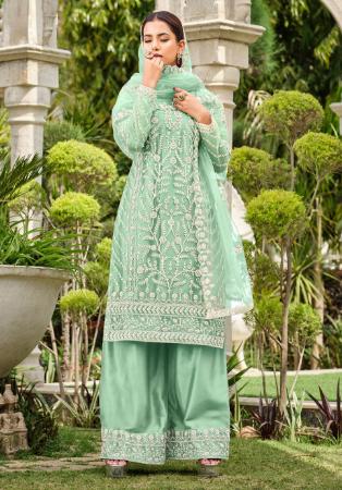 Picture of Pretty Net Off White Straight Cut Salwar Kameez