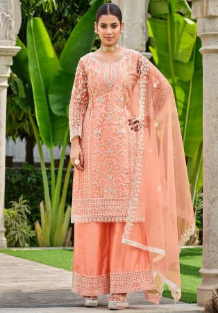 Picture of Stunning Net Coral Straight Cut Salwar Kameez