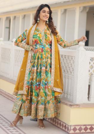 Picture of Classy Georgette Golden Rod Readymade Gown