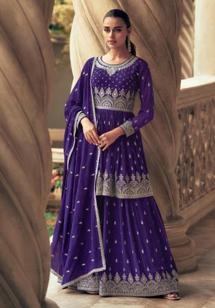 Picture of Ravishing Georgette Purple Straight Cut Salwar Kameez