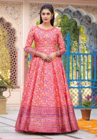 Picture of Graceful Silk Salmon Readymade Gown