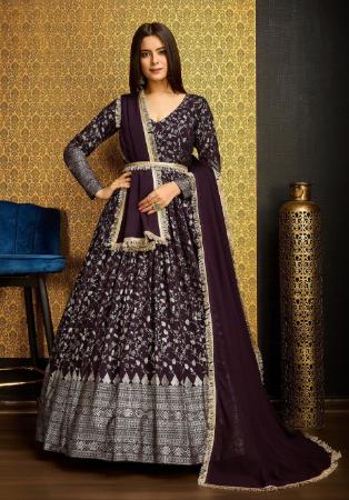 Picture of Excellent Georgette Dark Magenta Readymade Gown