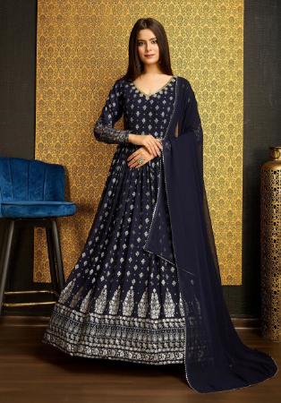 Picture of Splendid Georgette Navy Blue Readymade Gown