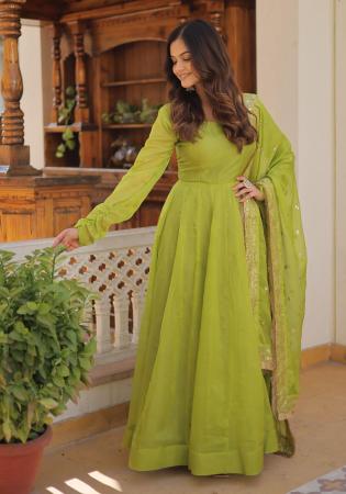 Picture of Splendid Silk Yellow Green Readymade Gown