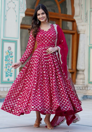 Picture of Sightly Georgette Dark Red Readymade Gown