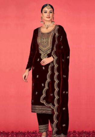 Picture of Excellent Synthetic Maroon Straight Cut Salwar Kameez