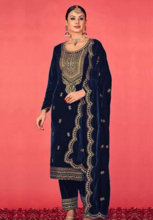 Picture of Synthetic Midnight Blue Straight Cut Salwar Kameez