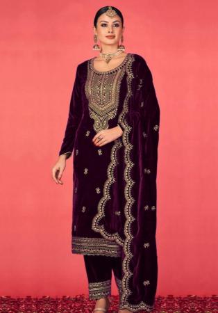 Picture of Magnificent Synthetic Purple Straight Cut Salwar Kameez