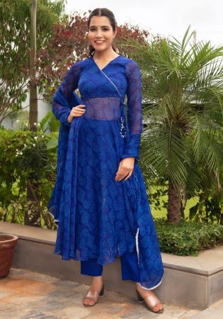 Picture of Well Formed Georgette Navy Blue Readymade Salwar Kameez