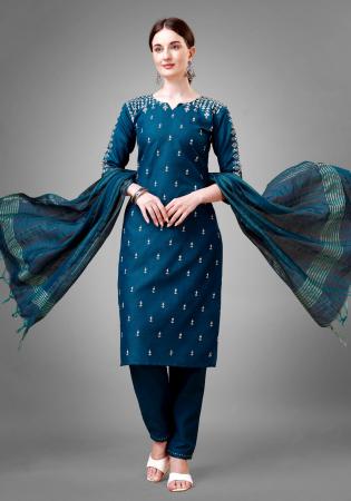 Picture of Fascinating Cotton Navy Blue Readymade Salwar Kameez