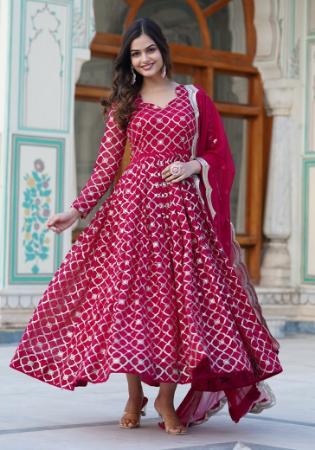 Picture of Well Formed Georgette Deep Pink Readymade Gown