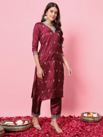 Picture of Sublime Silk Brown Readymade Salwar Kameez