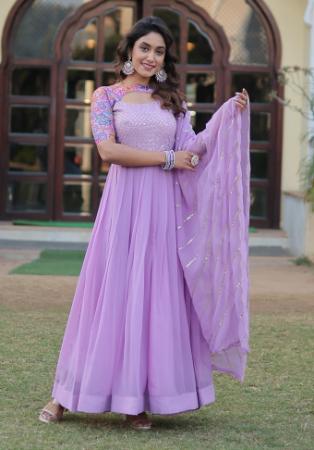 Picture of Georgette & Silk Medium Purple Readymade Gown