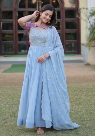 Picture of Well Formed Georgette & Silk Light Blue Readymade Gown