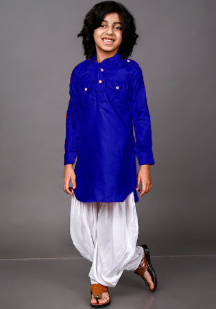 Picture of Superb Silk Navy Blue Kids Kurta Pyjama