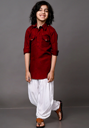 Picture of Wonderful Silk Maroon Kids Kurta Pyjama