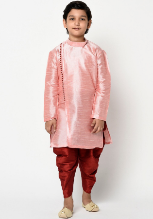 Picture of Delightful Silk Light Pink Kids Kurta Pyjama