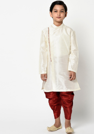 Picture of Fine Silk Off White Kids Kurta Pyjama