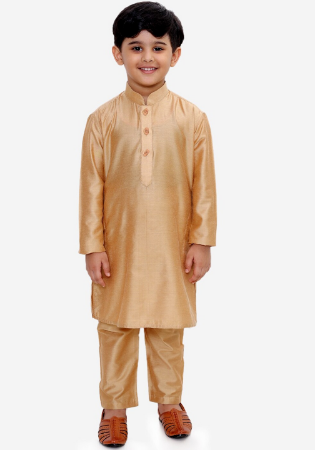 Picture of Ravishing Silk Tan Kids Kurta Pyjama