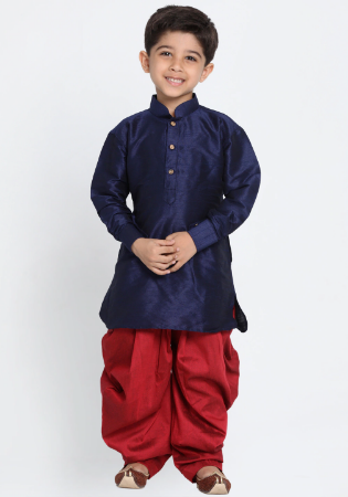 Picture of Admirable Silk Navy Blue Kids Kurta Pyjama