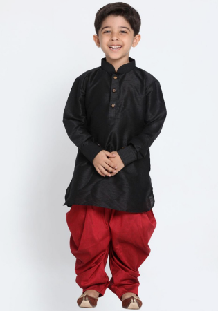 Picture of Graceful Silk Black Kids Kurta Pyjama