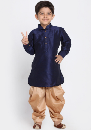 Picture of Amazing Silk Navy Blue Kids Kurta Pyjama