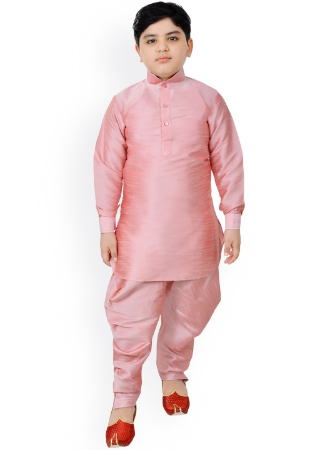 Picture of Pleasing Silk Pink Kids Kurta Pyjama