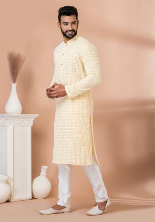 Picture of Well Formed Cotton & Georgette Pale Golden Rod Kurtas