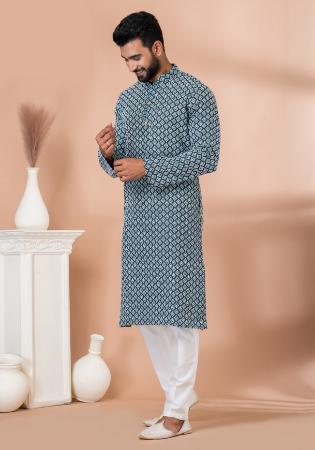 Picture of Comely Cotton & Georgette Sea Green Kurtas