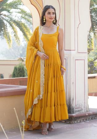 Picture of Classy Georgette Dark Golden Rod Readymade Gown