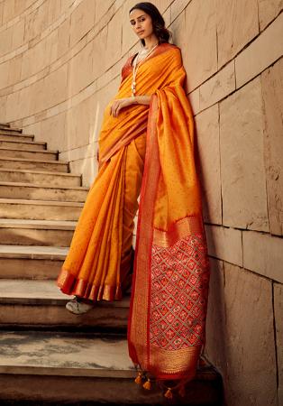 Picture of Fine Silk Dark Orange Saree