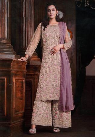 Picture of Alluring Net Rosy Brown Straight Cut Salwar Kameez