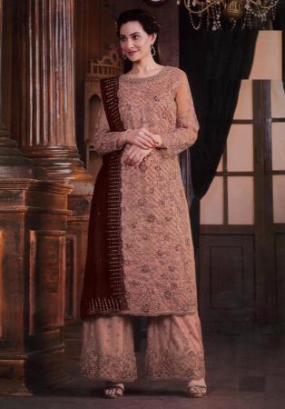 Picture of Admirable Net Rosy Brown Straight Cut Salwar Kameez
