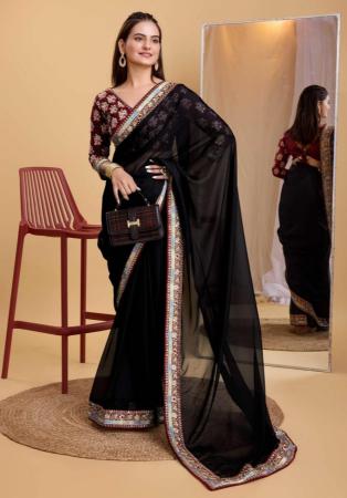 Picture of Classy Silk & Organza Black Saree