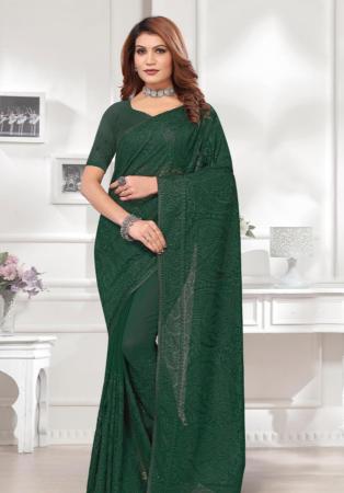 Picture of Superb Georgette Forest Green Saree