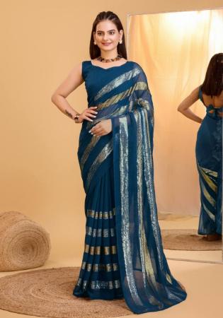 Picture of Bewitching Georgette & Silk Midnight Blue Saree