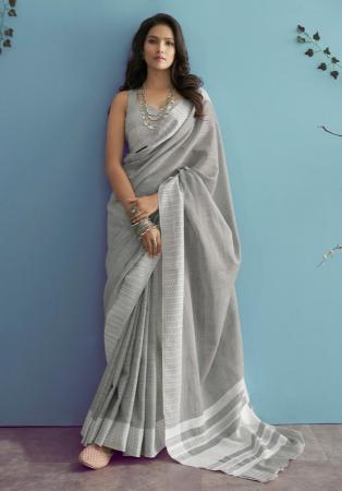 Picture of Beautiful Cotton & Linen & Silk Slate Grey Saree