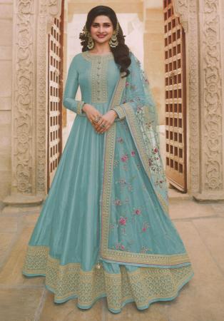 Picture of Alluring Silk Sky Blue Anarkali Salwar Kameez
