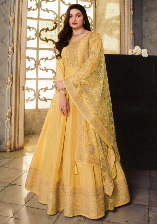Picture of Gorgeous Silk Khaki Anarkali Salwar Kameez