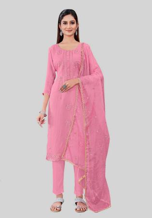 Picture of Marvelous Silk Light Pink Straight Cut Salwar Kameez