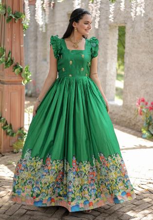 Picture of Charming Cotton Sea Green Readymade Gown