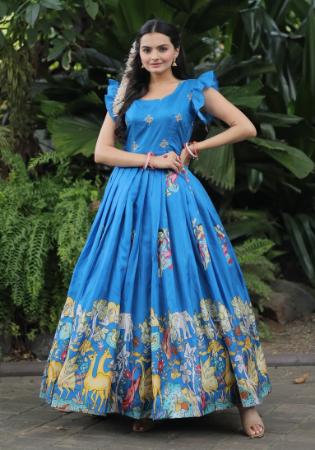 Picture of Nice Cotton Royal Blue Readymade Gown
